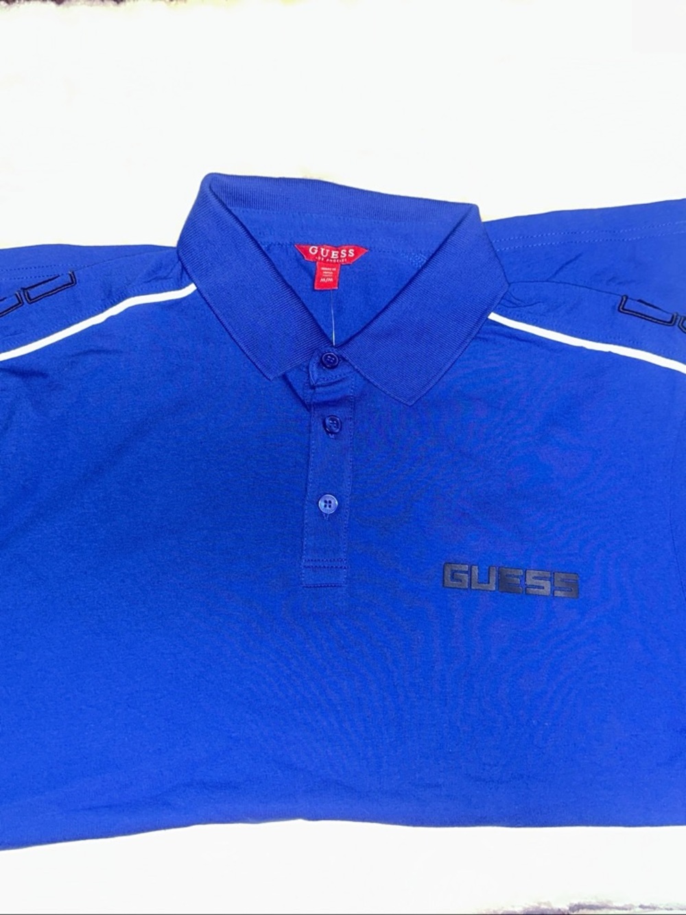 GUESS Men’s Bright Blue Polo with Contrast Piping